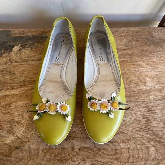 LEA FOSCATI Beautiful Soft Green Leather Ballet Flats Handmade Flowers 38 ITALY! - Picture 8 of 14